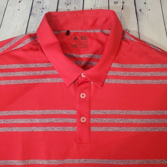 Adidas Men's 2XL Red Polo Shirt Striped 1/4 Button Polyester Golf - Picture 1 of 9